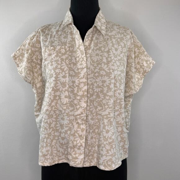 Kowtow Cream Shirt Cotton Floral Boxy Collared Cap Sleeve Button-Up Size Small S - Picture 2 of 7